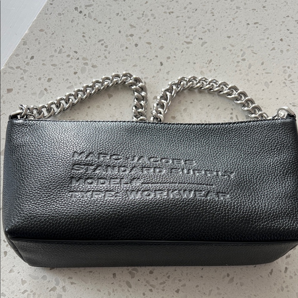 Marc Jacobs Black Leather Bag with Silver Chain